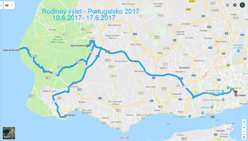 3 - mapa cesty - Portugalsko 